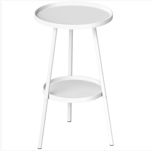 Mesa de Jardim Redonda de 2 Níveis Mesa de Exterior Ø32x51 cm com Bandeja Inferior e Estrutura de Metal Branco