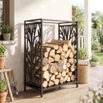 Suporte para Lenhas Suporte de Armazenamento para Lenhas 46x30x70 cm com 4 Ferramentas para Interior e Exterior Preto