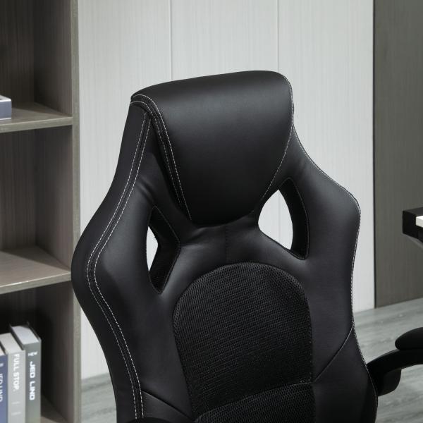 Cadeira de Escritório Ergonómica Cadeira de Escritório Giratória com Altura Ajustável Encosto Alto Estofado em Couro PU e Malha Transpirável 71x61x108 - 118cm Preto