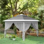 Tenda Dobrável 3,3x3,3 m Pop - up Altura Ajustável Teto Duplo Mosquiteiras Removíveis e Bolsa de Transporte Anti - UV Cinzento