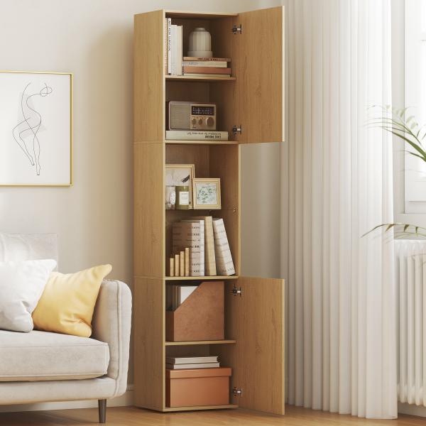 Coluna Casa de Banho Estreita Armário de Banho Alto com 6 Níveis com 2 Portas Prateleira de Vidro 40x31x182 cm Carvalho