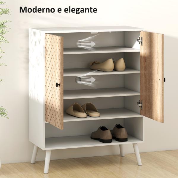 Sapateira com Desenho em Espiga Prateleiras Ajustáveis Compartimento Aberto para 15 Pares de Sapatos 75x35x97 cm Branco e Madeira