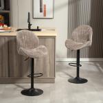 Conjunto de 2 Bancos de Bar Giratórios em Chenille com Altura Ajustável 62 - 83 cm, Encosto e Apoio para os Pés, Moka