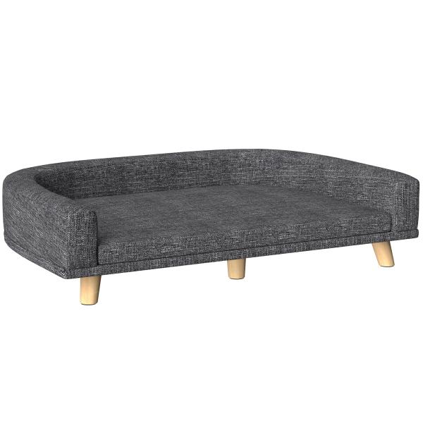 Sofá para Cães Cama Elevada para Cães Estofada com Almofada Lavável e Pés de Madeira de Pinho 98x67x25 cm Cinza Escuro
