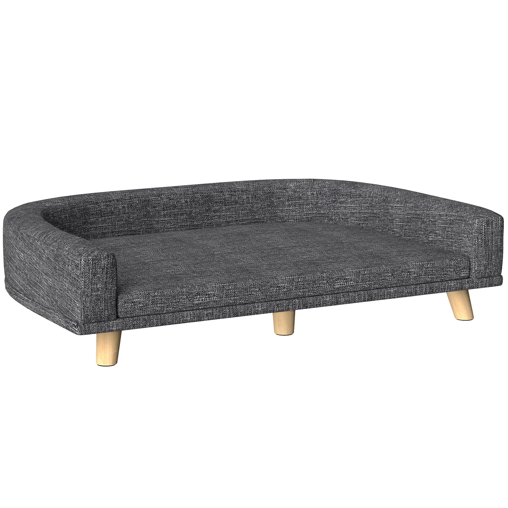 Sofá para Cães Cama Elevada para Cães Estofada com Almofada Lavável e Pés de Madeira de Pinho 98x67x25 cm Cinza Escuro