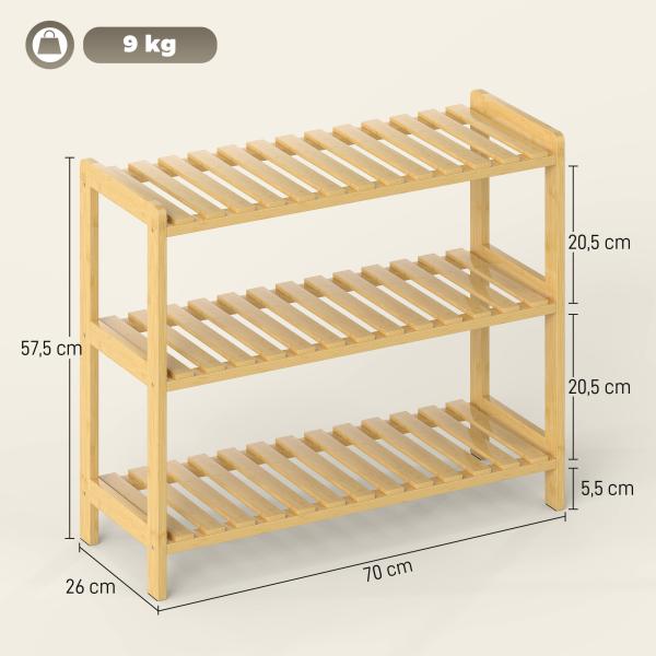 Sapateira de Madeira de 3 Níveis para até 9 Pares de Sapatos para Entrada Corredor Dormitório 70x26x57,5 cm Madeira