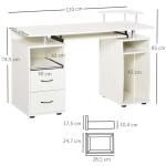 Mesa de Computador com Prateleiras 2 Gavetas Bandeja de Teclado e Suporte para Monitor e CPU 120x55x85 cm Branco