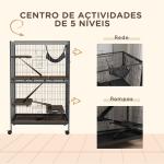 Gaiola para Roedores 80x52x128 cm Casa de 4 Alturas com Rampas Suspensa Rede Bandeja Removível Rodas Cinza Escuro