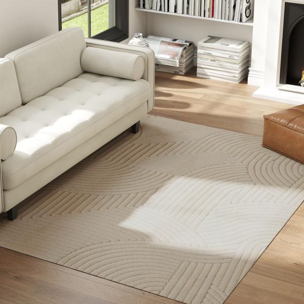 Tapete Sala de Estar 160x230 cm Tapete Pelo Curto Estilo Moderno Base Antiderrapante Tecida à Máquina Creme