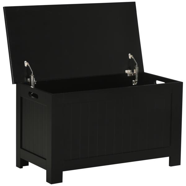 Baú de Armazenamento de Madeira Baú de Arrumação com Dobradiça de Segurança Carga Máxima 20 kg 81x40x46 cm Preto