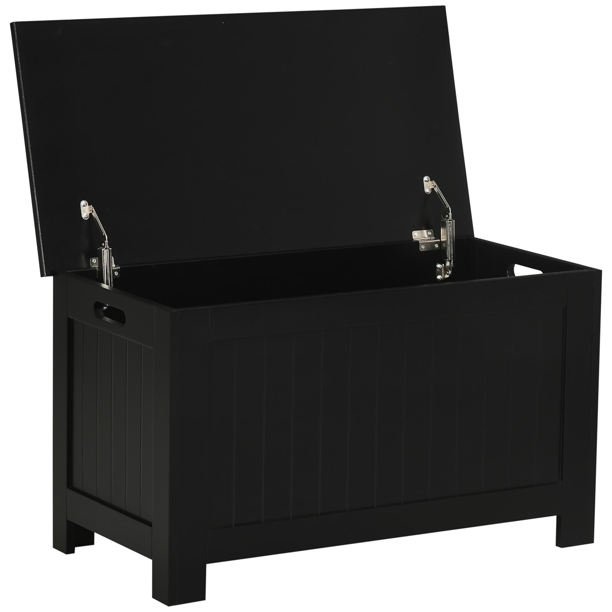 Baú de Armazenamento de Madeira Baú de Arrumação com Dobradiça de Segurança Carga Máxima 20 kg 81x40x46 cm Preto