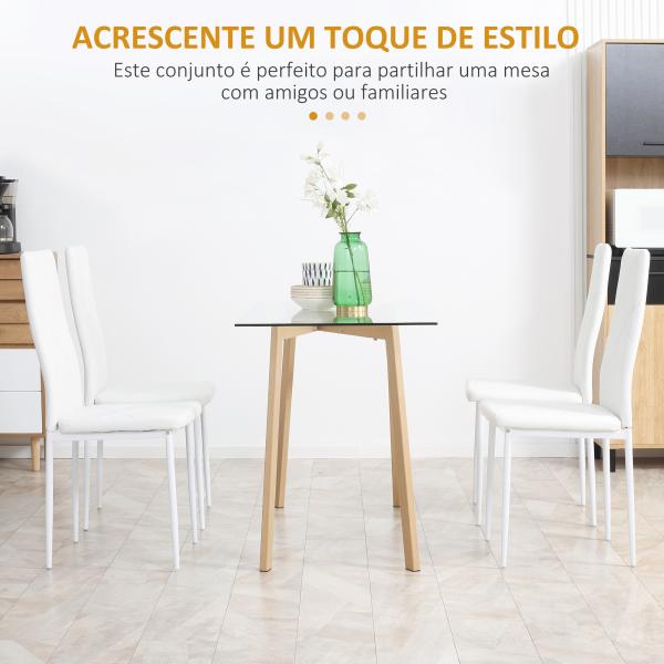 Conjunto de 4 Cadeiras de Sala de Jantar Estofadas em Couro Sintético com Encosto Alto e Pés de Aço 41x50x97cm Branco