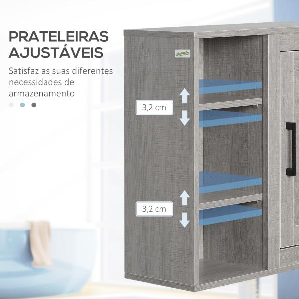 Armário Casa de Banho de Parede com 3 Prateleiras Abertas 1 Armário Móvel Auxiliar de Parede para Casa de Banho 48x20x50cm Cinza