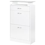 Móvel Sapateira de 2 Portas Sapateira Estreito para 12 Pares de Sapatos com Gaveta Prateleira Aberta e Bancada de Vidro para Corredor Entrada Carga Máx. 50kg 60x24x105,5cm Branco