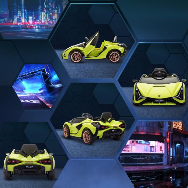 Carro Elétrico Infantil Lamborghini SIAN 12V para Crianças de 3 - 8 anos com Controle Remoto Abertura da Porta Música MP3 USB e Faróis 108x62x40 cm Verde
