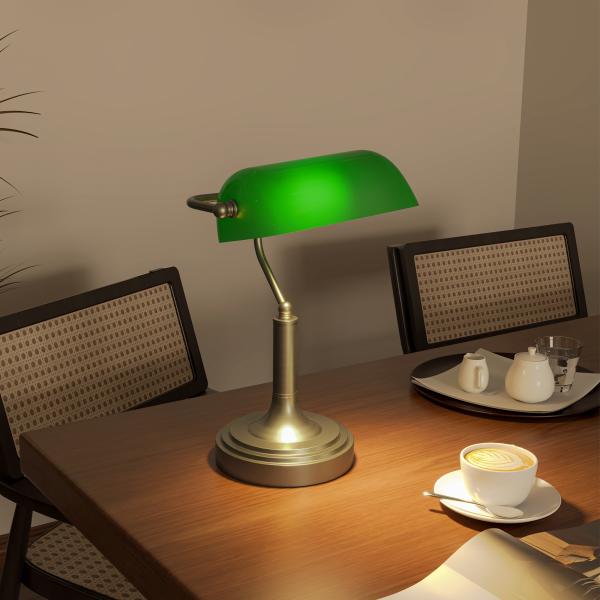 Candeeiro de Mesa Banqueiro Candeeiro de Mesa Vintage E27 com Ecrã Orientável a 45° 26,8x22x39,5 cm Verde
