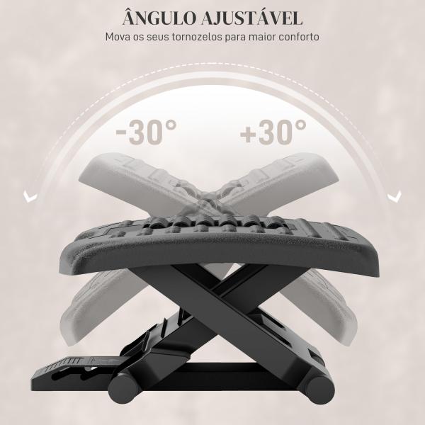 Apoio para os Pés com Altura e Ângulo Ajustáveis Superfície de Massagem e Almofadas Antiderrapantes 46x35x11 - 17 cm Preto