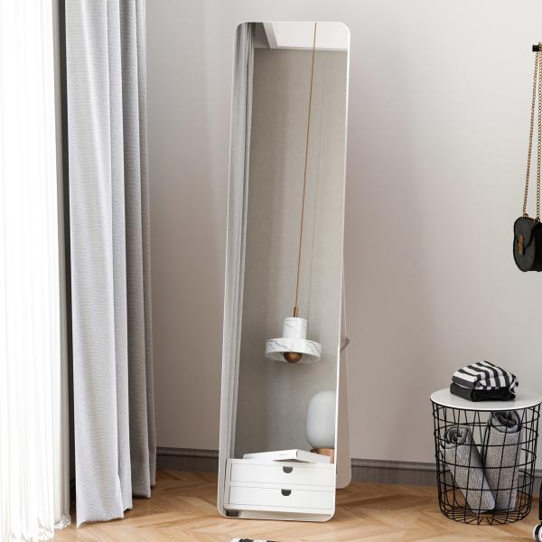 Espelho de Pé de Corpo Inteiro Retangular com 2 Formas de Uso Estrutura de Madeira de Pinho 37x43x156 cm Branco