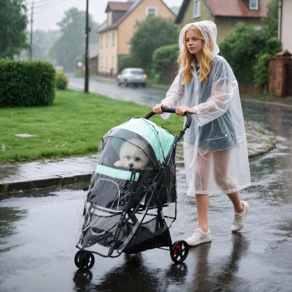 Carrinho para Cães Dobrável para Cães Pequenos com Cesta de Armazenamento Janela de Malha Capa para Chuva 80,5x51,5x100 cm Verde