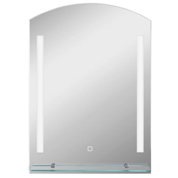 Espelho Casa de Banho com Luzes LED 70x50 cm Interruptor Tátil Iluminação Ajustável Função de Memória e Prateleira de Vidro Prata