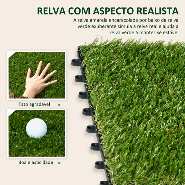 Relva Artificial de 10 Peças Estrado de Relva Sintética 30x30 cm Altura 20 mm Resistente aos Raios UV Verde Escuro