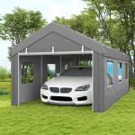 Tenda Garagem 295x600x278 cm Tenda de Exterior Resistente com 2 Portas Enroláveis e 6 Janelas Cinzento
