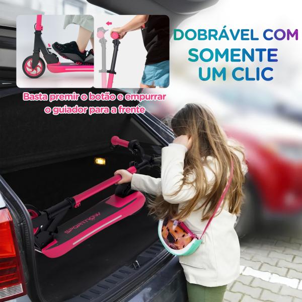 Trotinete Elétrica Dobrável para Crianças 120 W Autonomia 6 km e Máximo 10 km/h com Travão Luzes LED 74x52x83 - 87 cm Rosa
