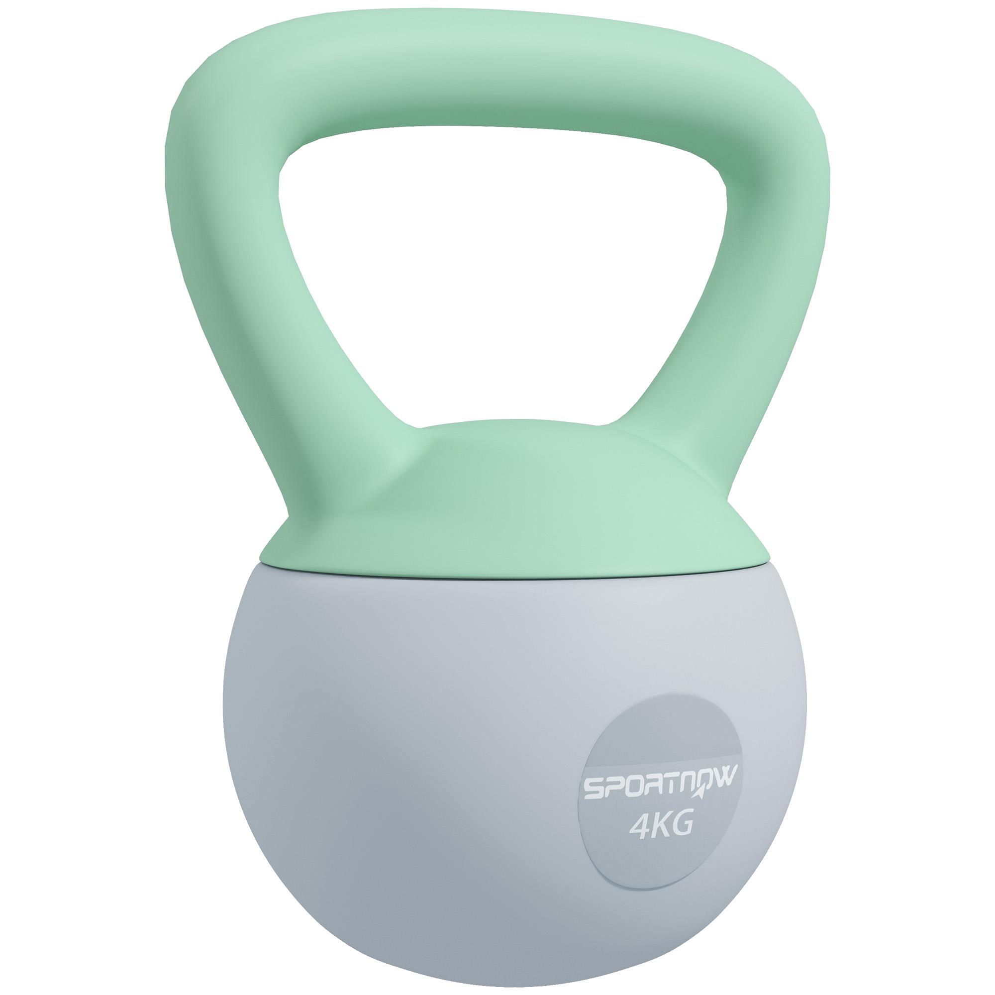 Kettlebell de 4 kg Pesa Russa Preenchida de Areia Metálica e Alça Antiderrapante 19x15x25 cm Verde