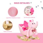 Cavalo Baloiço com Rodas e Forma de Elefante com Músicas Infantis e Cinto de Segurança 60x35x45 cm Rosa