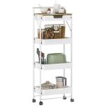 Carrinho Auxiliar com Rodas de 4 Níveis Carrinho de Cozinha com 1 Gaveta e 3 Cestos Carrinho Organizador 45x29,5x117,5 cm Branco