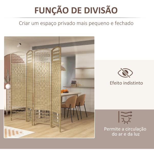 Biombo de 4 Painéis Dobrável Separador de Ambientes de Corda de Papel e Estrutura de Madeira 60x170 cm Natural