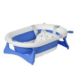 Banheira para Bebé Recém Nascido até 3 Anos Dobrável 30 Litros com Tampa Termossensível e Almofada Confortável Almofadas Antiderrapantes 81,5x50,5x23,5cm Azul e Branco