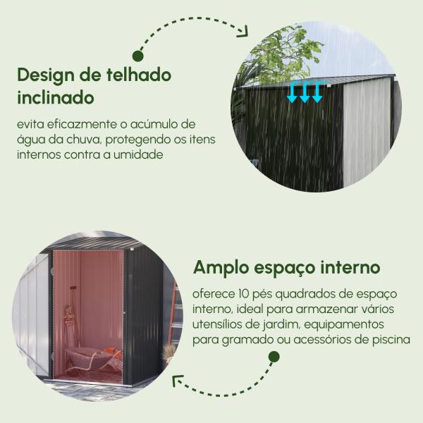 Abrigo de Jardim 0,92 m² 100x103x160cm de Aço Galvanizado com Porta Fechadura e Teto Inclinado para Armazenamento de Ferramentas Cinza Escuro