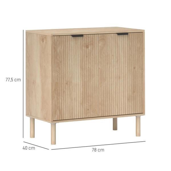 Aparador de Sala de Estar com Prateleira Ajustável Sistema Anti - Tombo e Pés de Madeira de Pinho 78x40x77,5 cm Carvalho