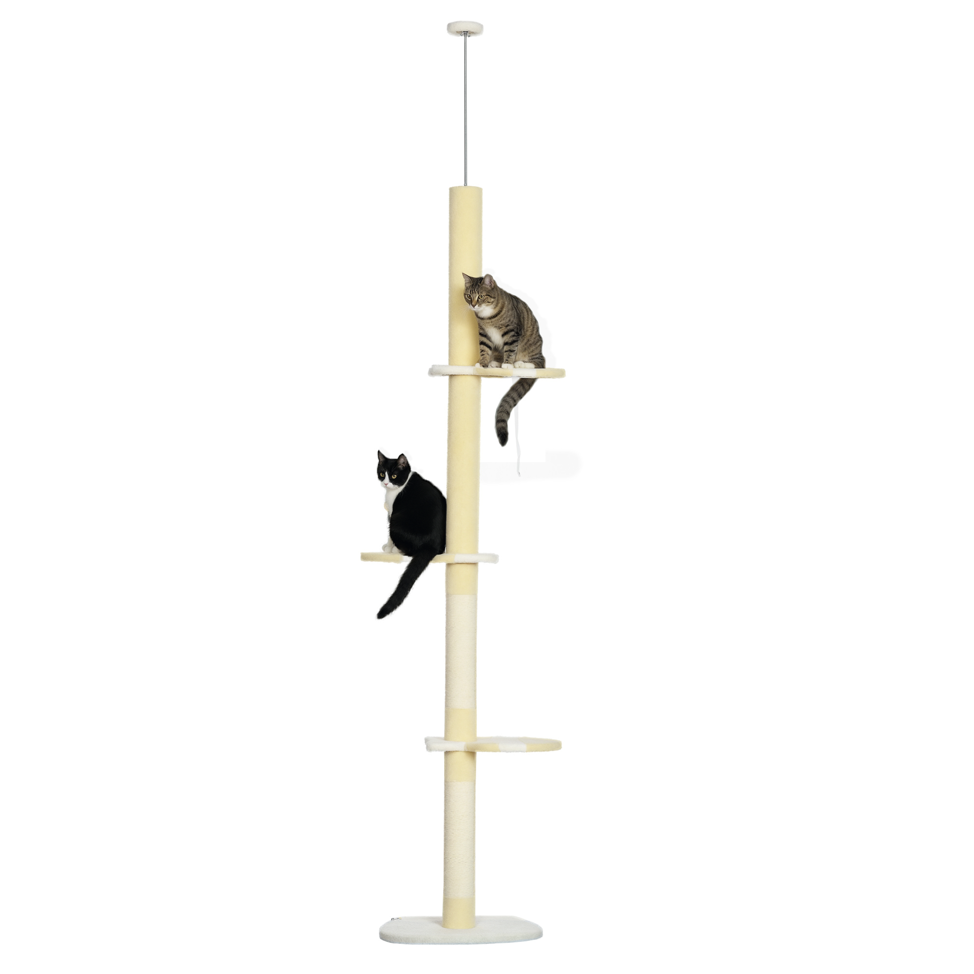 Árvore para Gatos do Chão ao Teto com Altura Ajustável 3 Plataformas Poste de Sisal e Bola para Brincar 47x34x220 - 260cm Creme