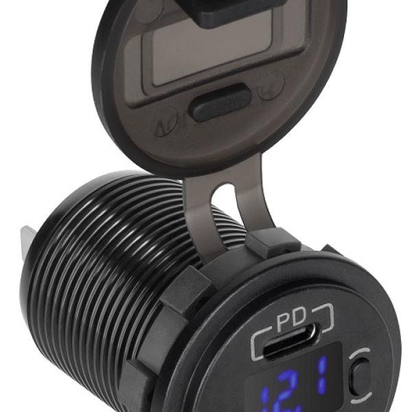 Tomada de Isqueiro de Painel c/ USB QC 3.0 + USB - C PD + Indicador de Tensão 48W - PEIYING