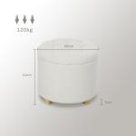 Puff de Armazenamento Banco de Armazenamento Redondo 40,5L 45x45x41 cm Estofado em Borreguito Banco Apoia - Pés Branco