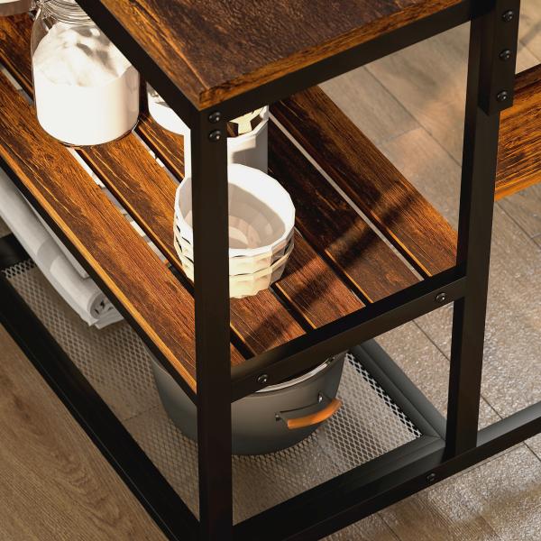 Estante de Cozinha com Tomada de Corrente Estilo Industrial com Prateleiras Ganchos Móvel Auxiliar 116x70x182 cm Marrom Rústico