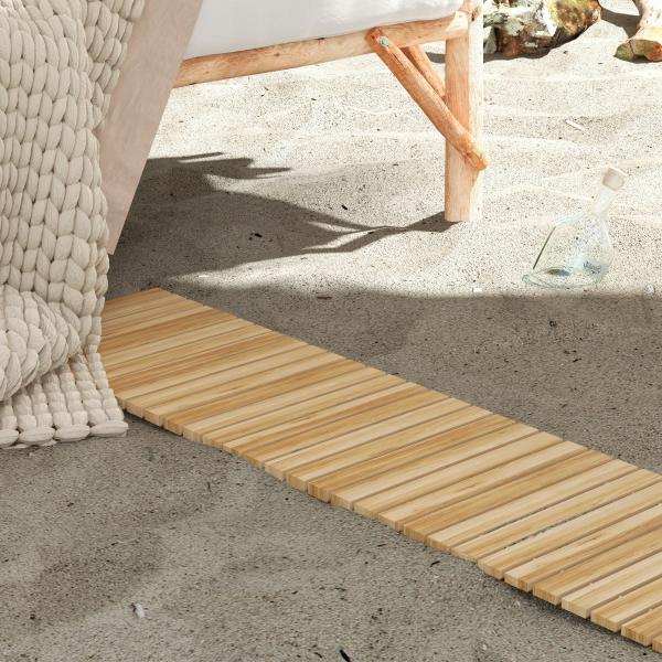 Estrado de Ripas de Madeira Enrolável 120x38 cm Resistente às Intempéries Decoração de Jardim para Praia Festa Natural