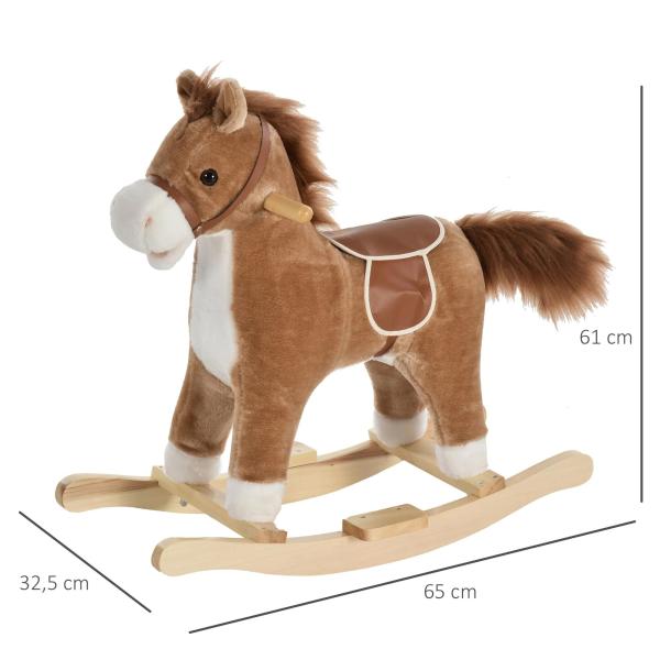 Cavalo Baloiço para Crianças Cavalo Baloiço de Pelúcia Suave com Música Relinchos Sons de Galope Boca e Cauda Móveis 65x32,5x61 cm Marrom