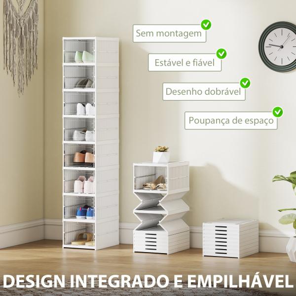 Sapateira Dobrável Organizador para Sapatos de 8 Níveis com Portas Transparentes para Sapatos até Tamanho 43 26x35x140 cm Branco