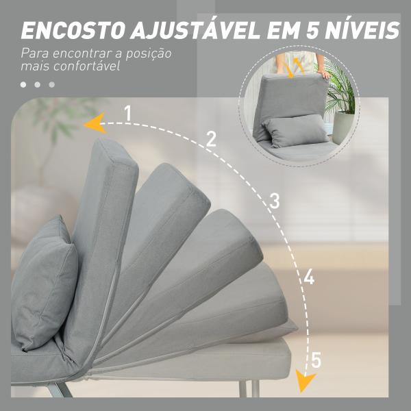 Sofá Cama Dobrável Estofado em Linho Sintético com Encosto Ajustável em 5 Níveis e Almofada Acolchoada 73x78x81 cm Cinzento Claro
