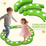 Trave de Equilíbrio para Crianças com 6 Pedras com Pontos Táteis para Treino de Equilíbrio em Interiores e Exteriores Verde