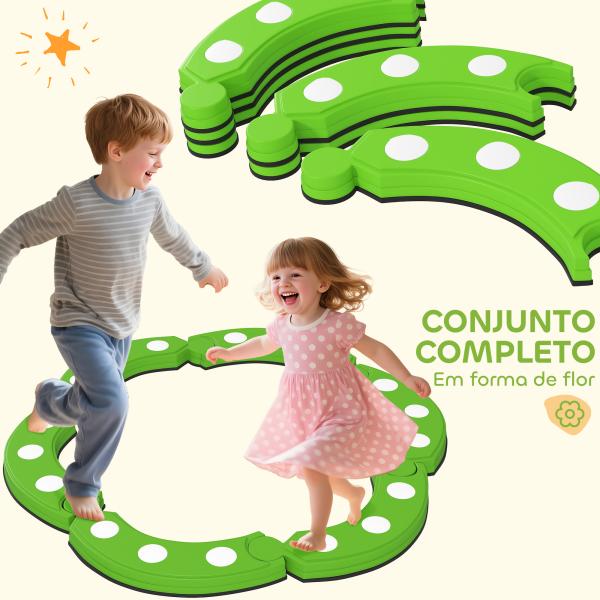 Trave de Equilíbrio para Crianças com 6 Pedras com Pontos Táteis para Treino de Equilíbrio em Interiores e Exteriores Verde