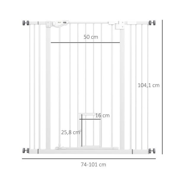 Barreira de Segurança para Cães com Porta Pequena Fechamento Automático e Sistema Duplo de Bloqueio 74 - 101x104,1 cm Branco
