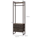 Suporte para Cabides com 3 Gavetas de Tecido Barra para Pendurar e Prateleira para Entrada Quarto 58,5x30x178 cm Castanho Rústico