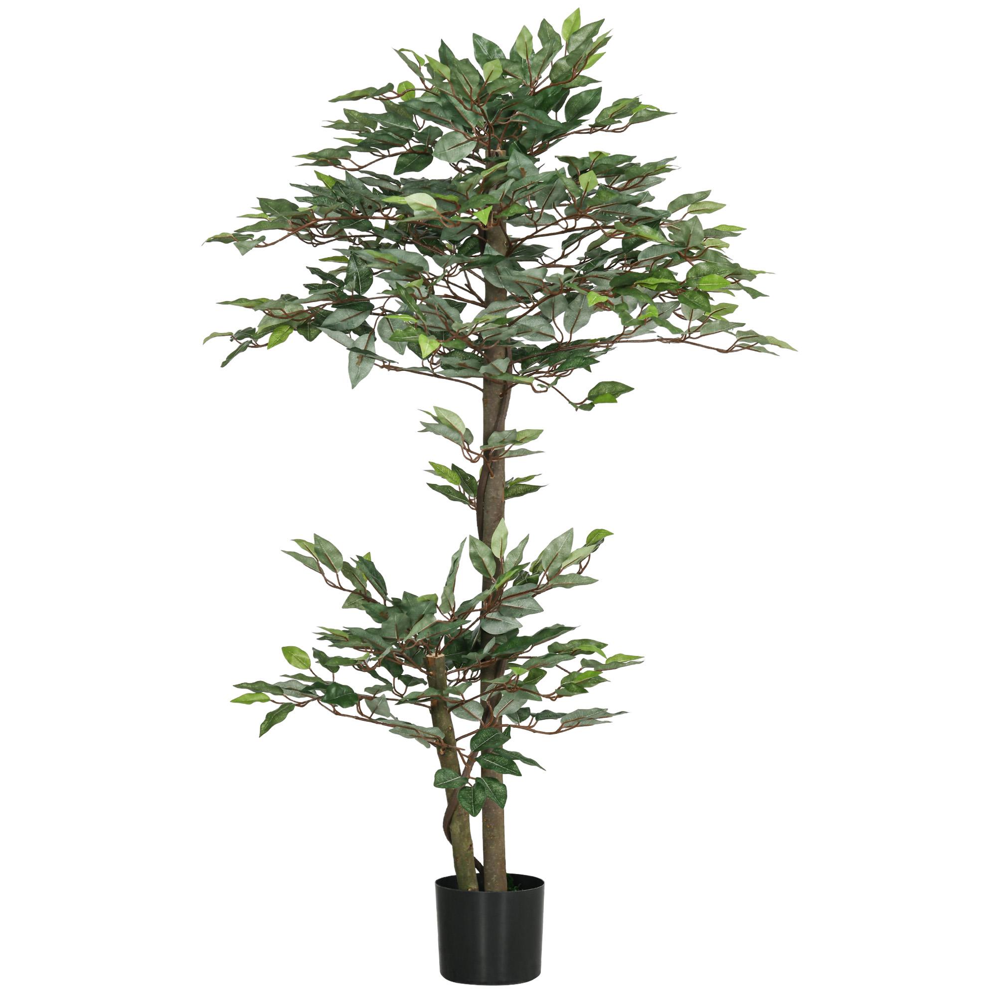 Planta Artificial Ficus 150 cm Planta Artificial com 1008 Folhas Musgo e Vaso para Exterior Casa Sala de Estar Escritório Verde