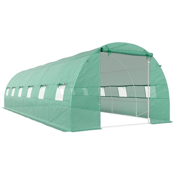 Estufa tipo Túnel 8x3x2m Aço e PE 140 g/m² Estufa para Cultivo de Plantas Tomates Verduras com 12 Janelas e Porta Enroláveis Verde