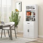 Armário de Cozinha com 4 Portas Gaveta e Prateleiras Ajustáveis para Sala de Jantar Estilo Moderno 60x38x161 cm Branco
