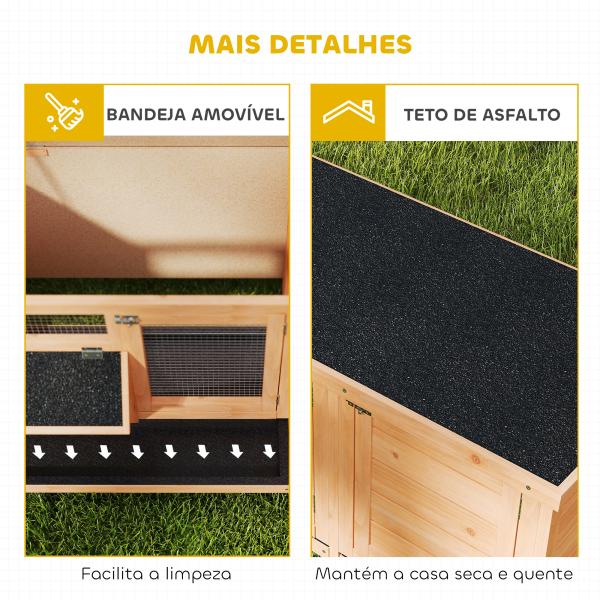 Coelheira de Madeira Gaiola para Coelhos com Telhado Asfáltico Rebatível Portas com Fecho Bandejas Removíveis 112x50x54 cm Amarelo
